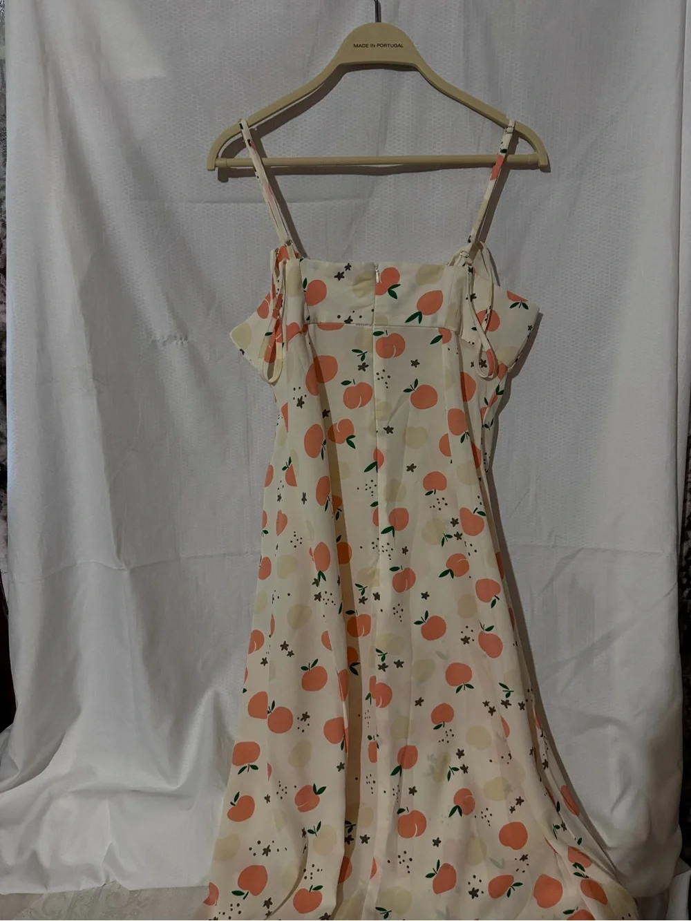 Peach Print Tie-Strap Sundress in Cream